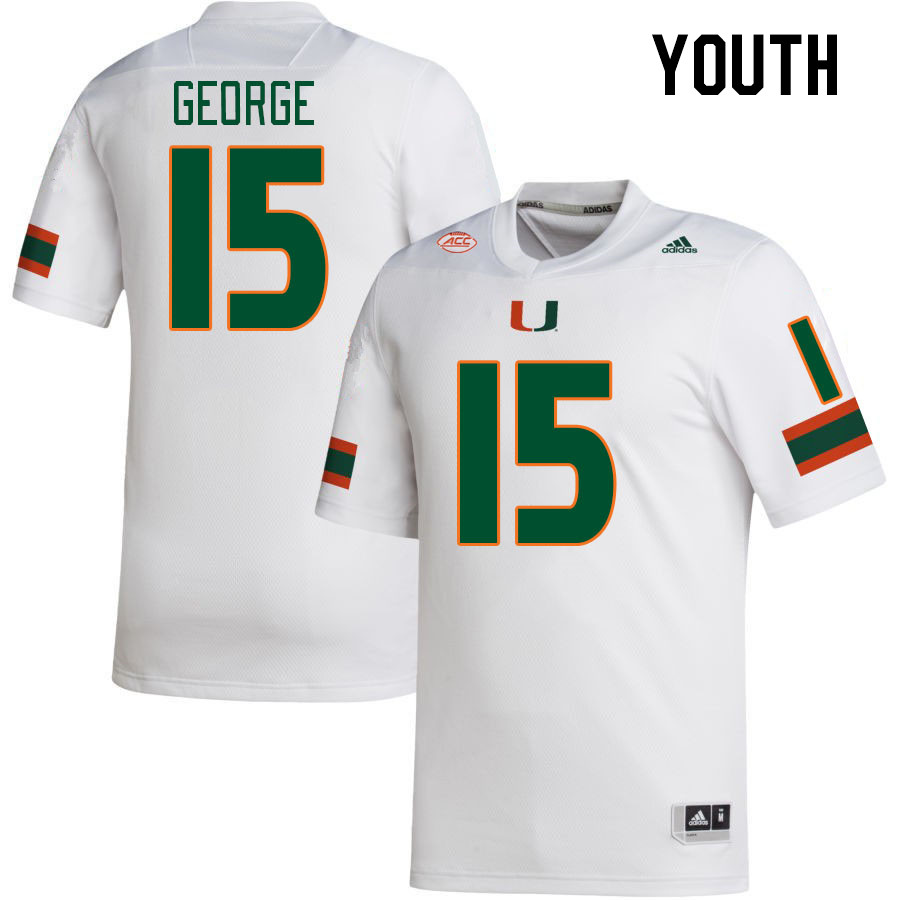 Youth #15 Jacolby George Miami Hurricanes College Football Jerseys Stitched-White - Click Image to Close